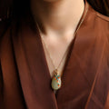 Buddha Stones White Jade Peacock Protection Necklace Chain Pendant