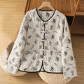 Buddha Stones Women's Printing Frog-button Long Sleeve Padded Jacket With Pockets