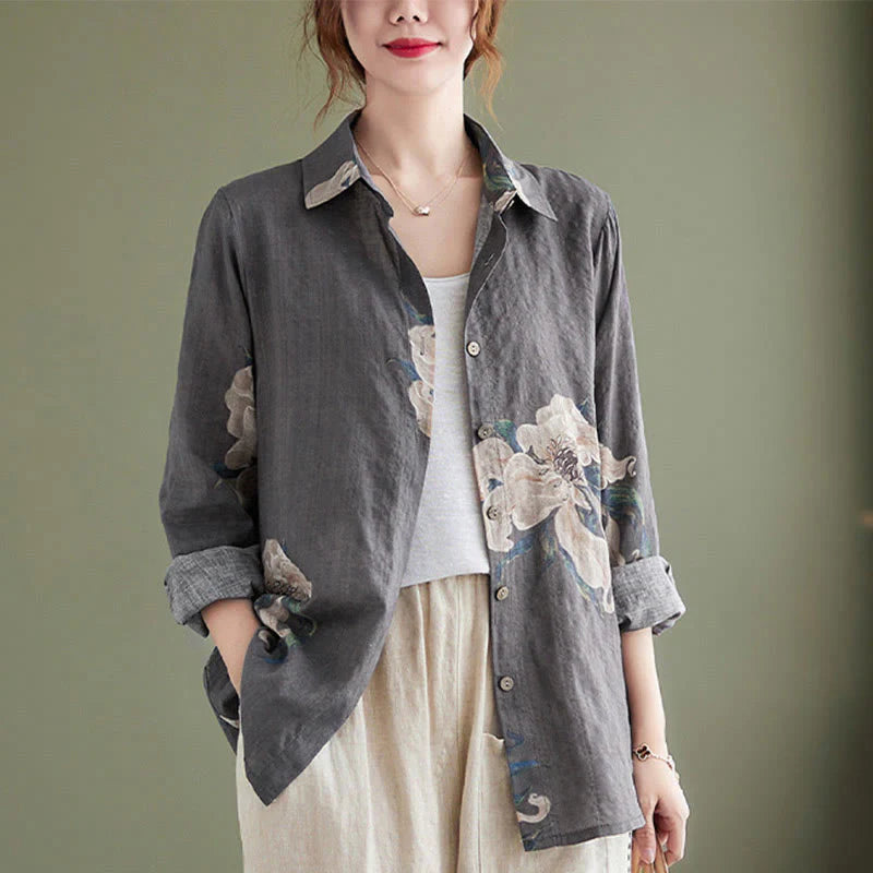 Buddha Stones Literary Artistic Flower Print Cotton Clothing