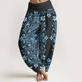 Buddha Stones Cotton Symmetrical Flower Vines Leaves Pattern Women's Elastic Waist Harem Pants