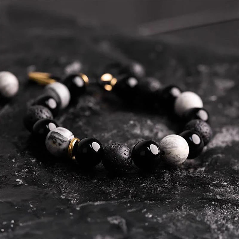 FREE Today: Transmute Negative Energy Black Obsidian Lava Rock Stone Yin Yang Strength Bracelet