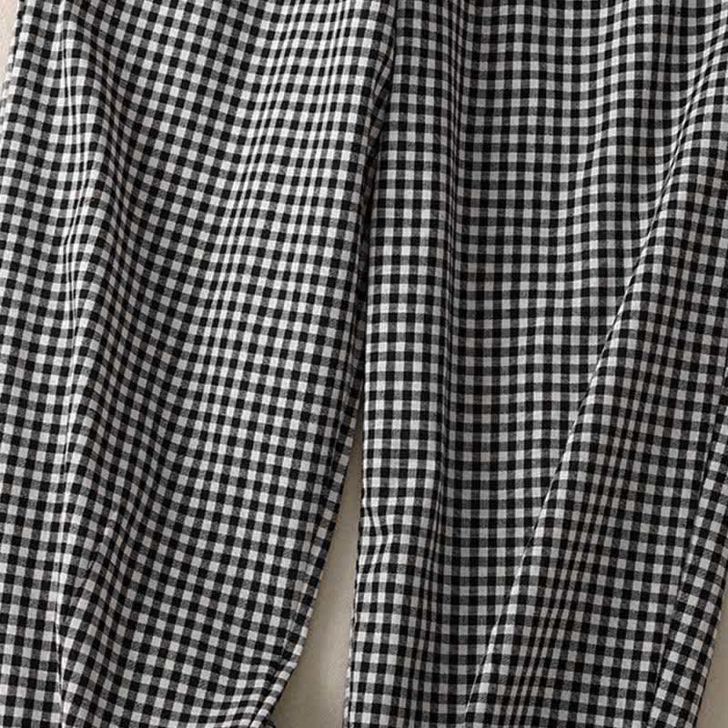 Buddha Stones Summer Plaid Elastic Waist Cropped Women's Tapered Pants With Pockets
