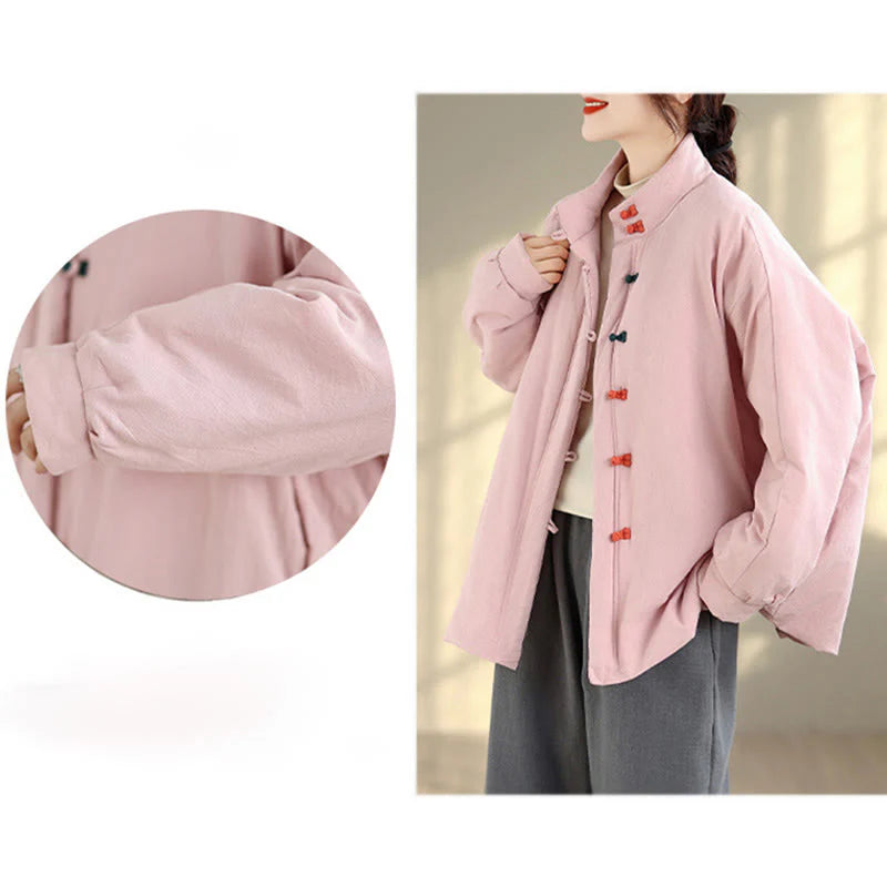 Buddha Stones Women's Winter Chinese Frog-Button Long Sleeve Cotton Thicken Jacket With Pockets