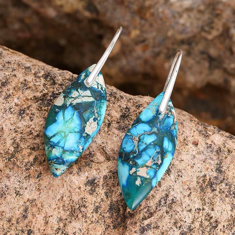 Buddha Stones Natural Emperor Stone Water Drop Leaf Shape Happiness Earrings