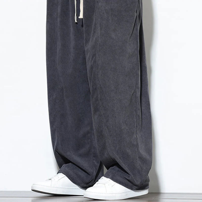 Buddha Stones Plain Drawstring Pure Cotton Corduroy Men's Harem Pants With Pockets