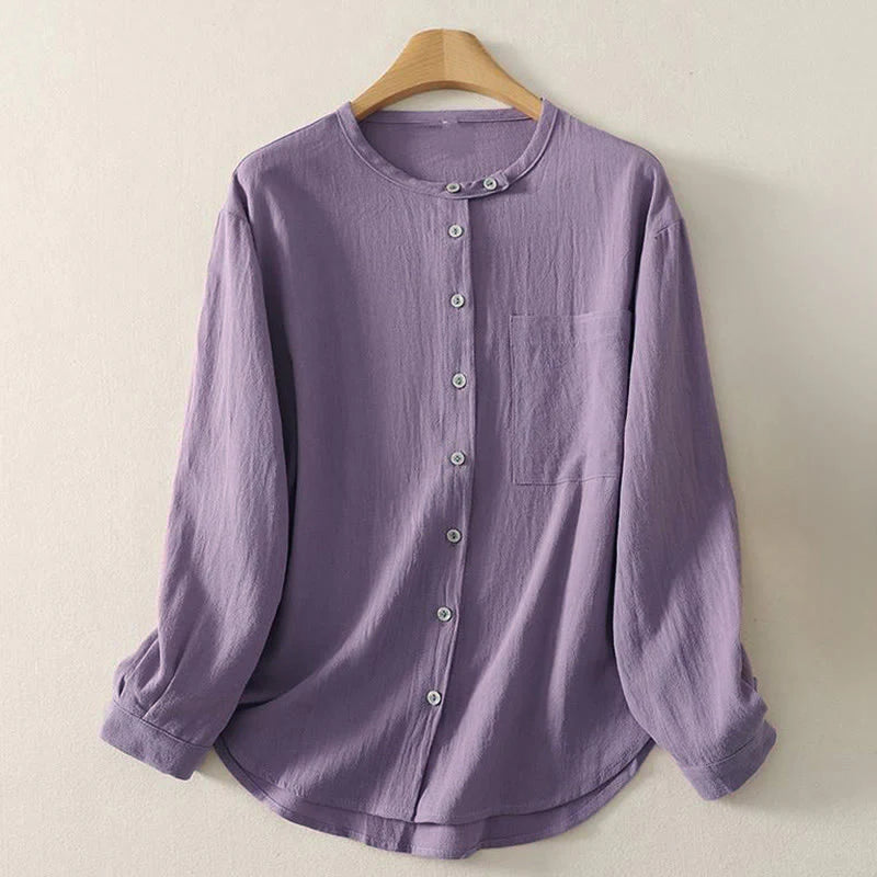 Buddha Stones Fall Crew Collar Long Sleeve Women's Polyester Shirt With Pockets