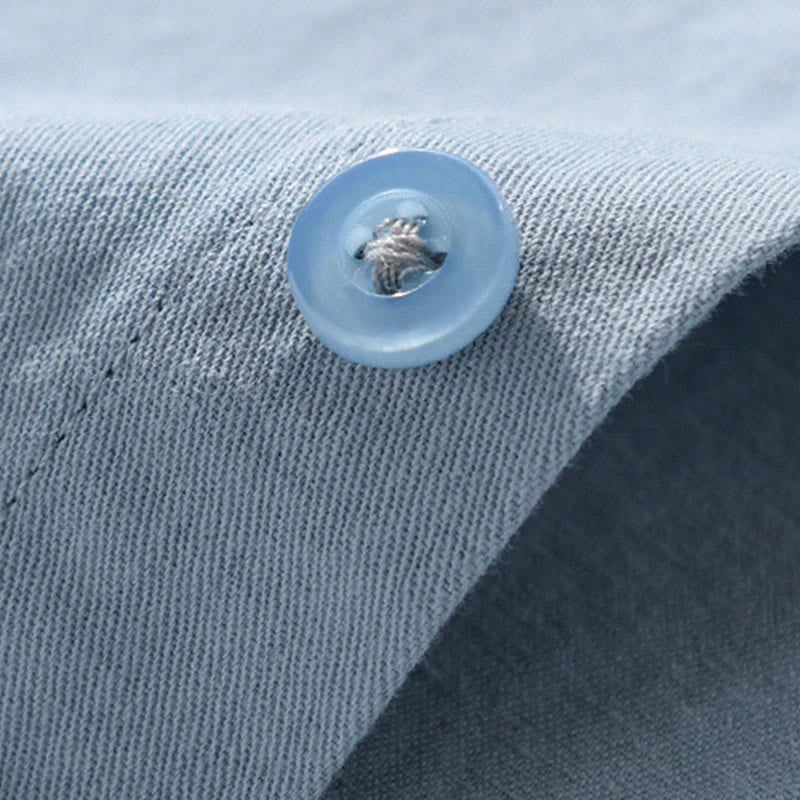 Buddha Stones Casual Solid Buttons Down Decorative Pocket Men's Stand Collar Long Sleeve Cotton Shirt