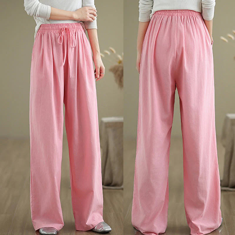 Buddha Stones Casual Straight-leg Women's Cotton Pants With Pockets