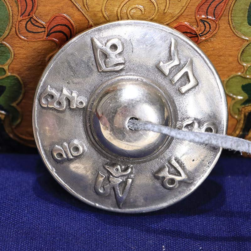 Buddha Stones Tibetan Tingsha Bell Six True Words White Copper Healing Decoration