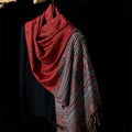 Buddha Stones Spring Cashew Flower Stripe Geometric Pattern Tassel Soft Scarf Shawl