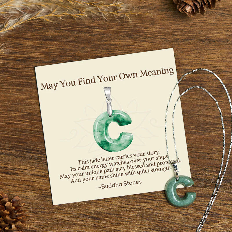 Buddha Stones May You Find Your Own Meaning Natural A-Z Letter Jade Titanium Steel Chain Necklace Includes Gift Message Card