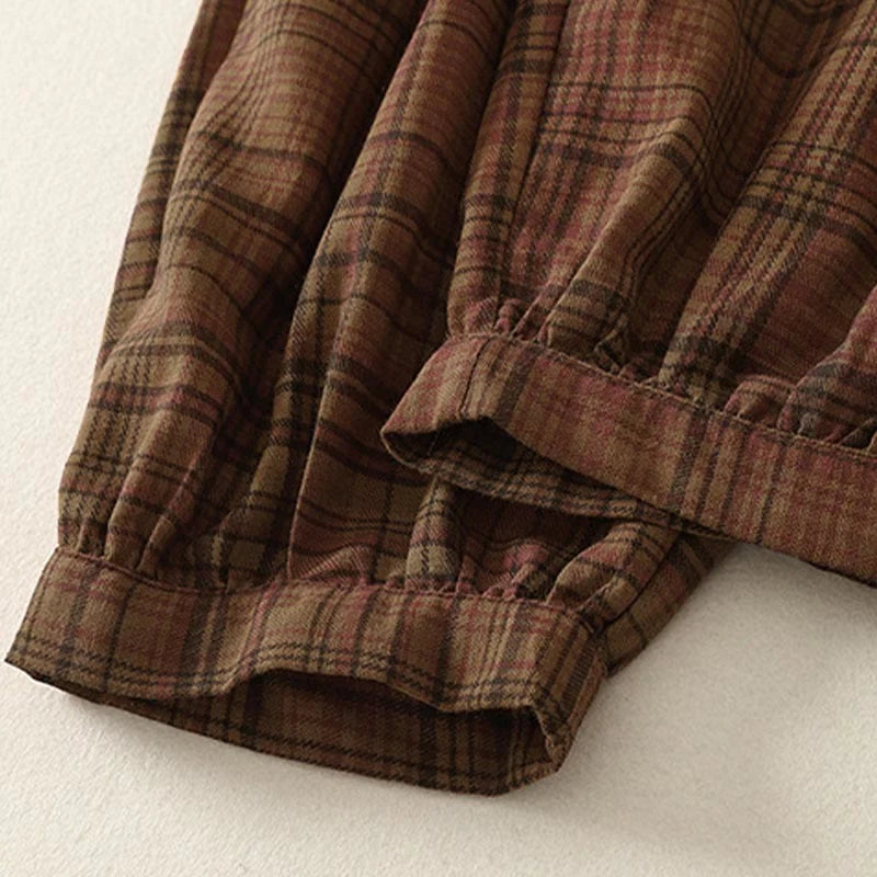 Buddha Stones Spring Plaid Design Women's Harem 7-8 Length Pants With Pockets