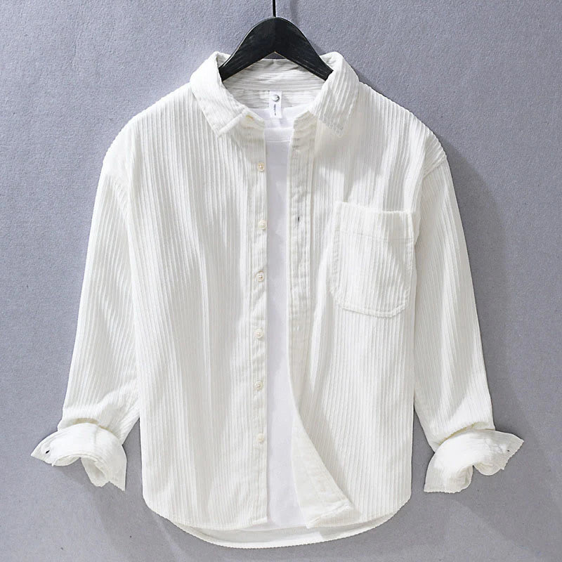 Buddha Stones Men's Long Sleeve Turn-down Collar With Pocket Corduroy Casual Shirt