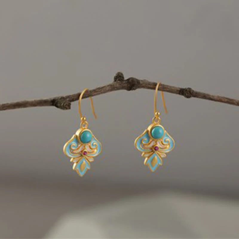 Buddha Stones Copper Enamel Turquoise Positive Drop Earrings
