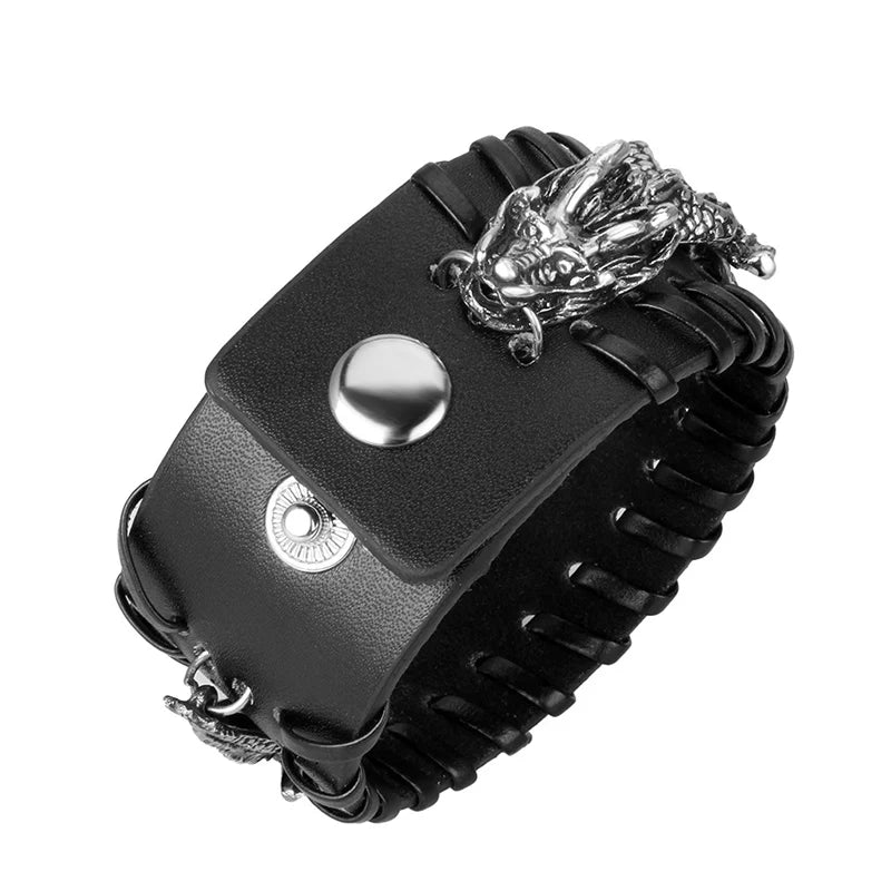 Buddha Stones Dragon Leather Protection Weave Bracelet