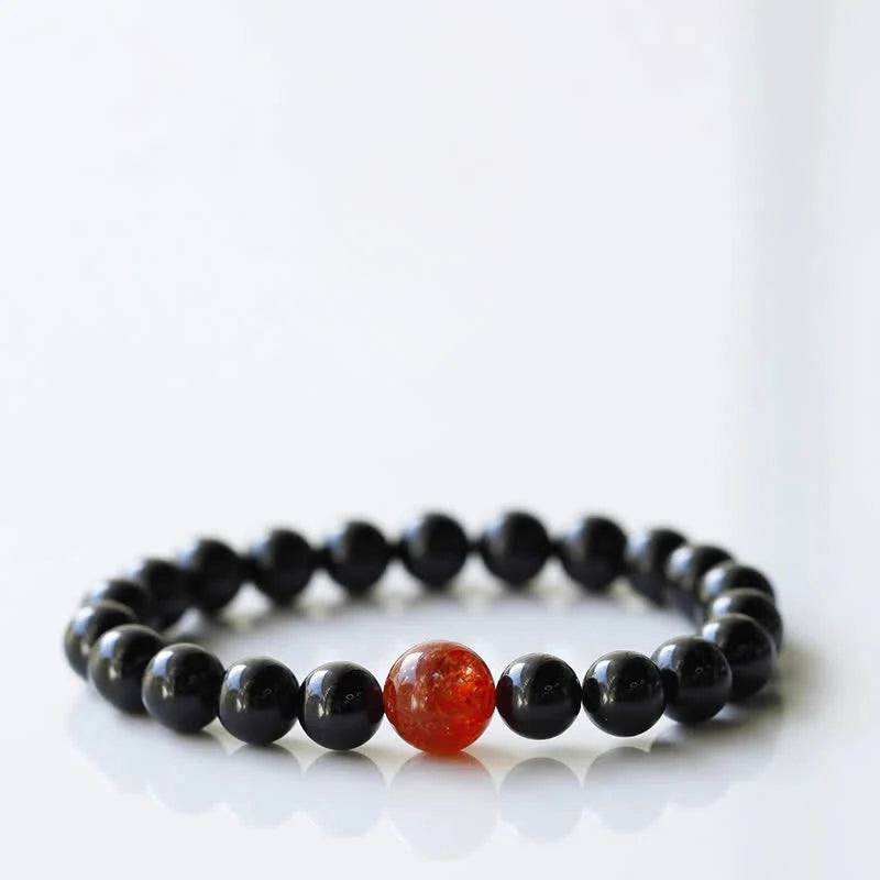 Buddha Stones Black Tourmaline Crystal Zodiac Animal Design Resilience Bracelet