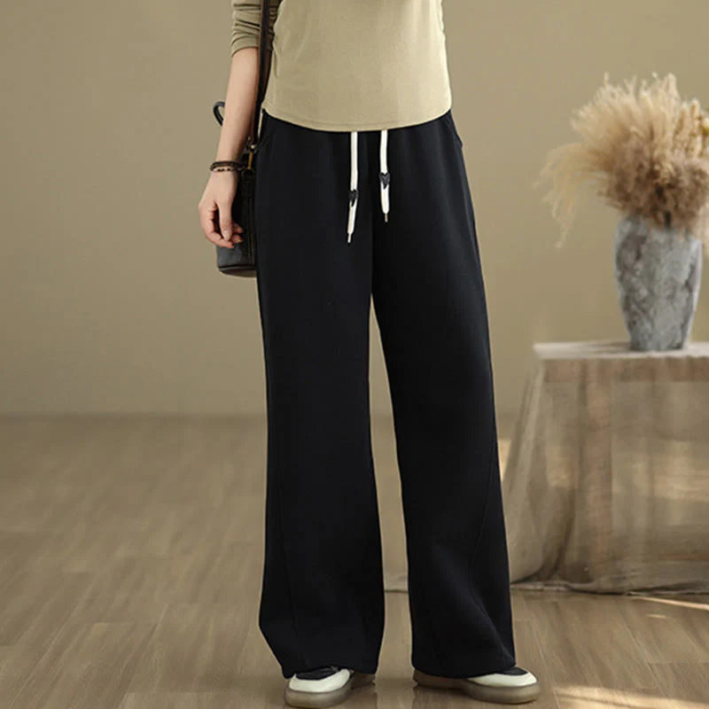 Buddha Stones Solid Color Drawstring Women's Wide Leg Pants With Pockets