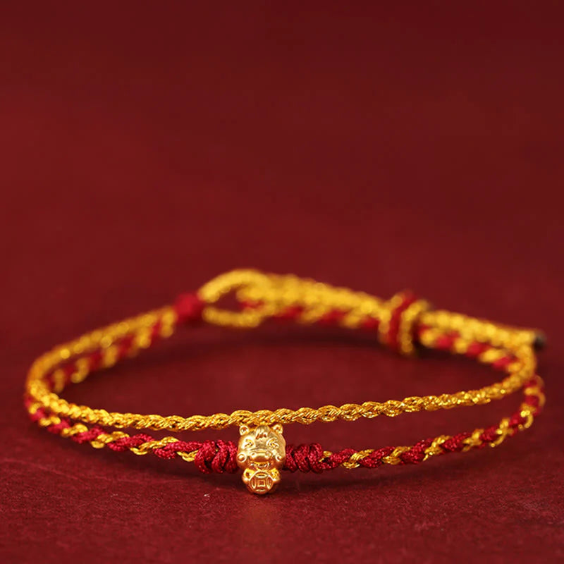 Buddha Stones 999 Gold Beads Year Of The Horse Double Wrap Golden Red String Luck Bracelet