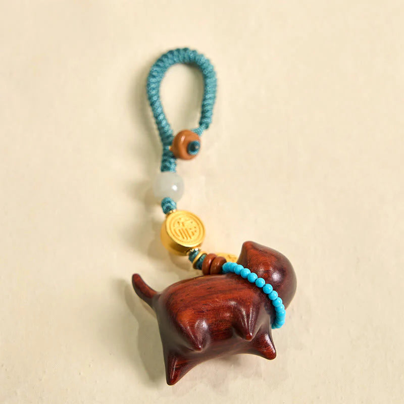 Buddha Stones Hetian Jade Natural Sandalwood Red Sandalwood Green Sandalwood Fu Character Abundance Key Chain