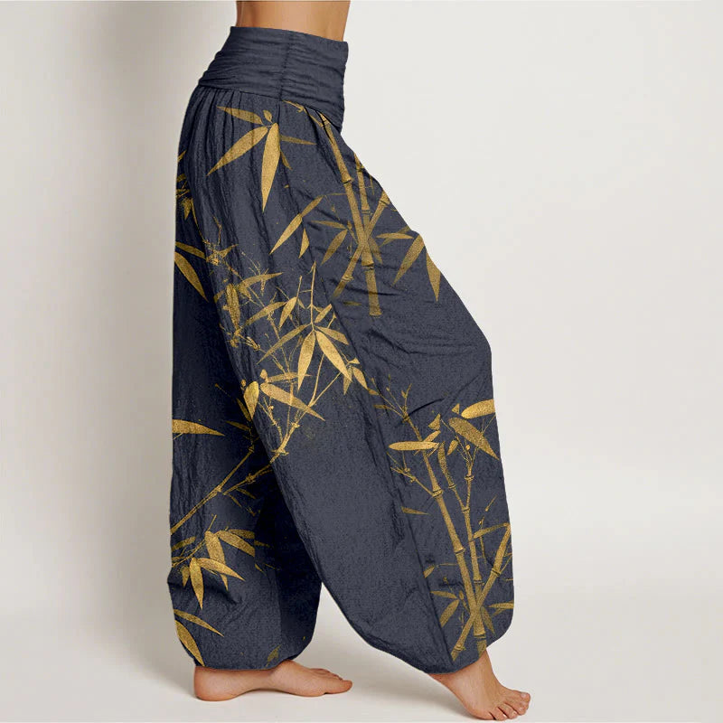 Buddha Stones Pure Cotton Classical Bamboo Pattern Women's Elastic Waist Harem Pants