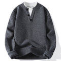Buddha Stones Winter Buttons Crew Neck Design Warm Men's Long Sleeve Knitted Sweater