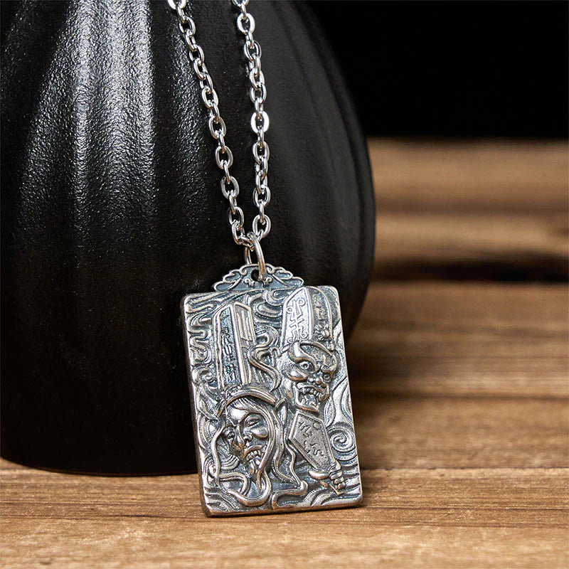 Buddha Stones Copper Black White Impermanence Pattern Balance Pendant Necklace