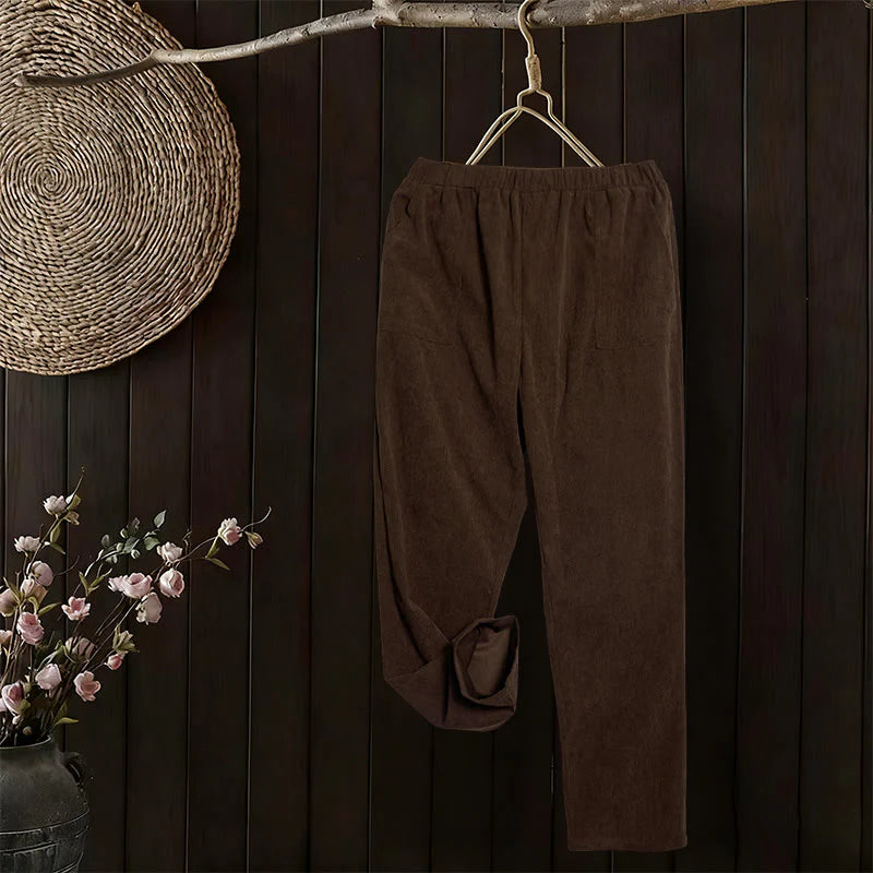 Buddha Stones Women's Commute Pure Color Corduroy Pants With Pockets