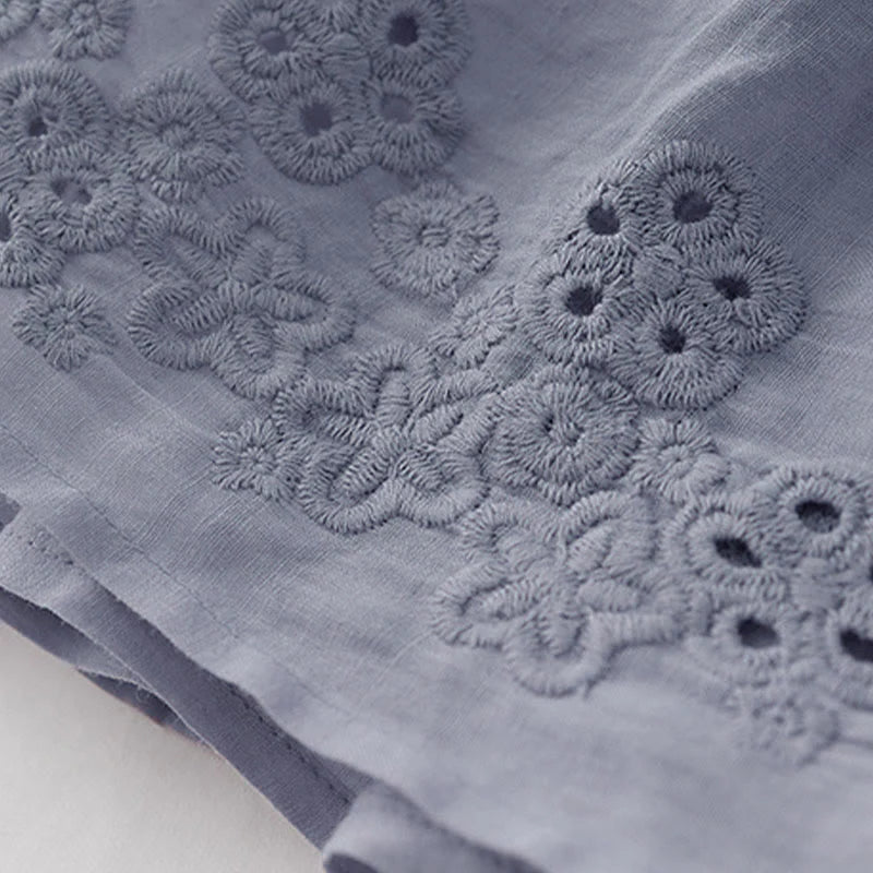 Buddha Stones Embroidery Hollow Design A-line Drawstring High Waist Women's Skirt With Pockets