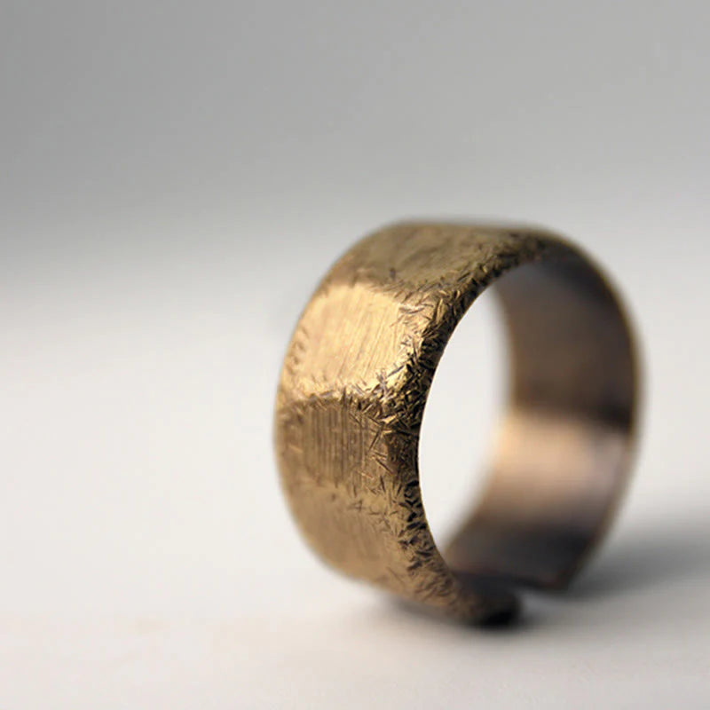 Buddha Stones Tibetan Simple Design Copper Brass Frosted Wealth Ring