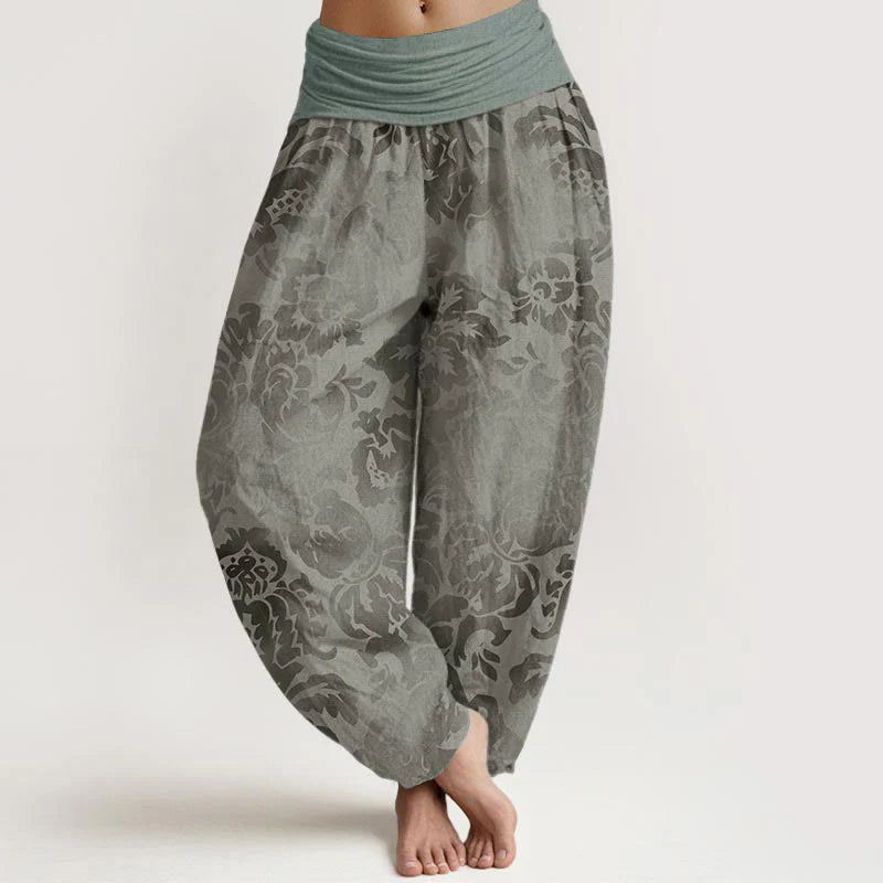 Buddha Stones Cotton Casual Flower Leaves Design Women's Elastic Waist Harem Pants
