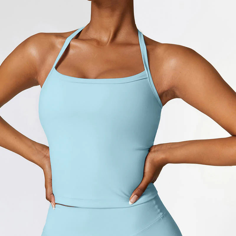 Buddha Stones Solid Color Crop Tank Top High Waist Shorts Sports Fitness Gym Yoga Outfits