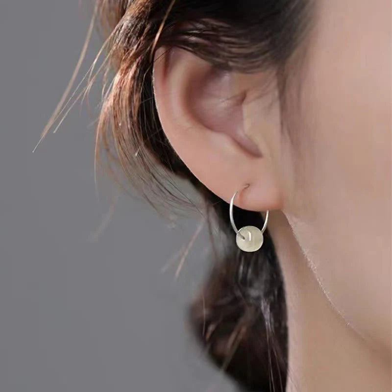 Buddha Stones 925 Sterling Silver Hetian Jade Bead Luck Earrings