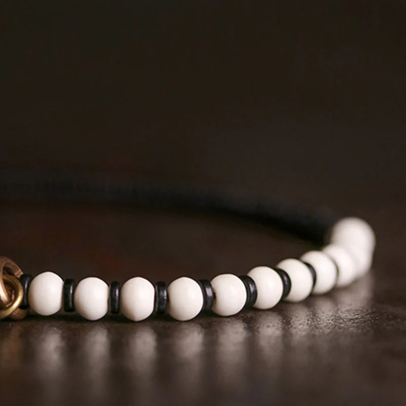 Buddha Stones Bone Beads Ebony Wood Copper Strength Couple Bracelet