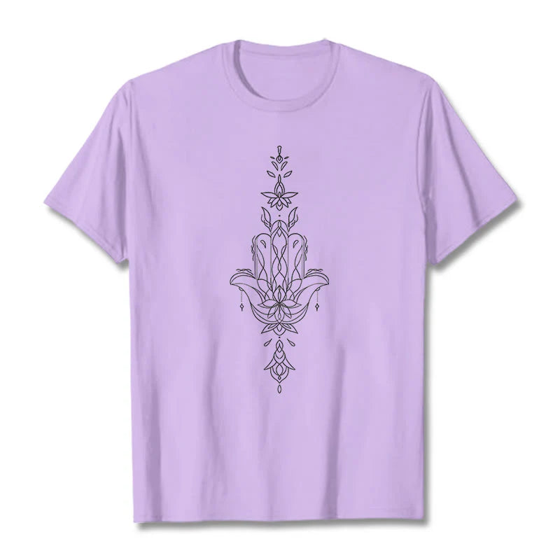 Buddha Stones Hamsa Hand Lotus Flower Pattern Tee T-shirt