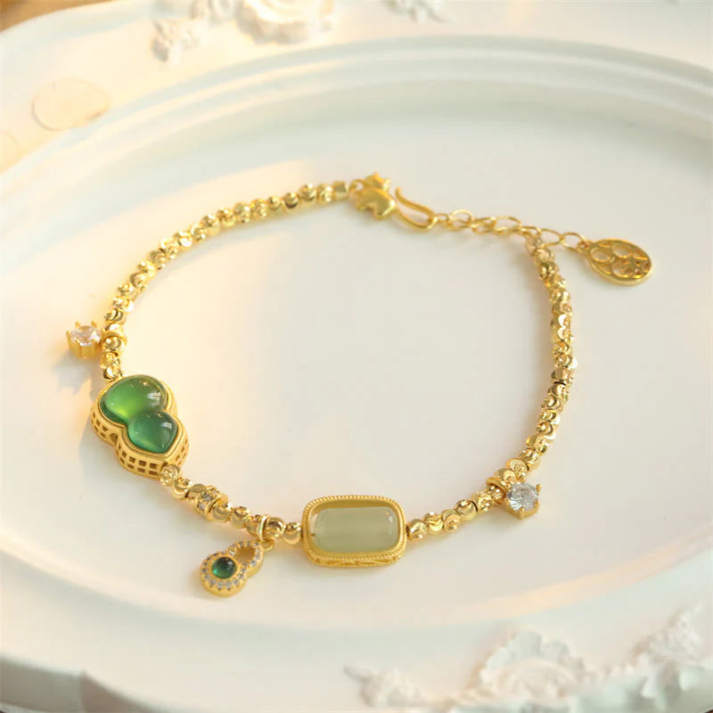 Buddha Stones Gourd Green Agate Zircon Copper Beads Support Chain Bracelet