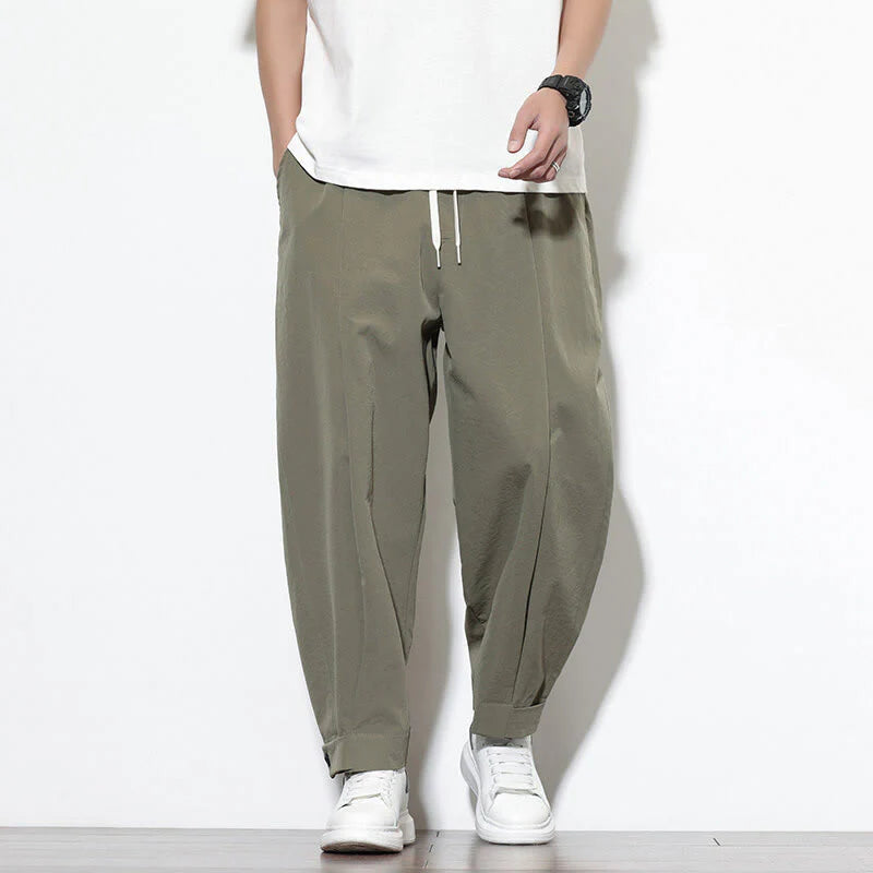 Buddha Stones Casual Solid Color Drawstring Men's Harem Pants With Pockets