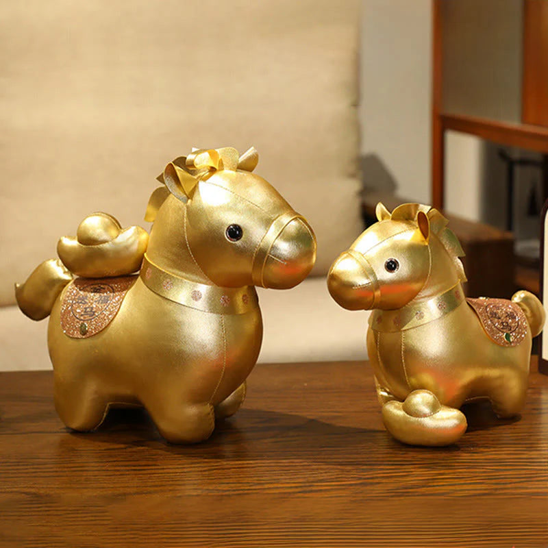 Buddha Stones Year Of The Horse Gold Ingot Cute Pony Doll Prosperity Home Decoration