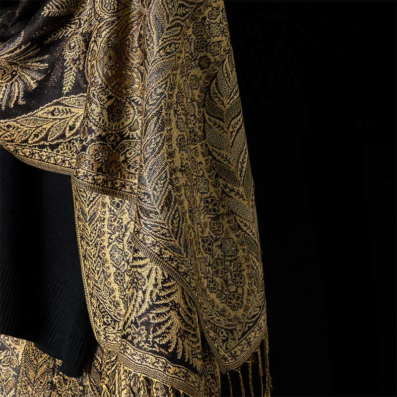 Buddha Stones Spring Long Leaves Flowers Pattern Tassel Soft Scarf Shawl