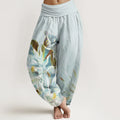 Buddha Stones Cotton Epiphyllum Flowers Design Women's Elastic Waist Harem Pants