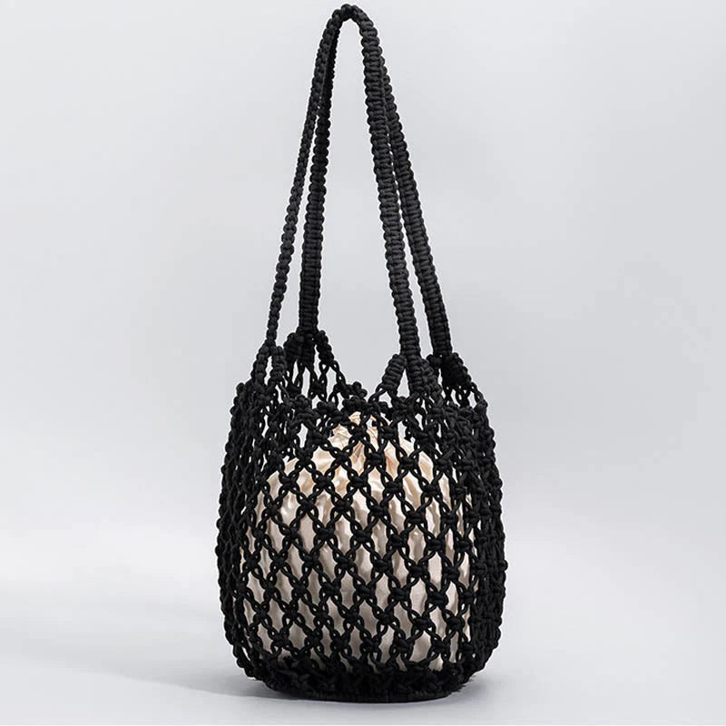 Buddha Stones Hand-woven Cotton Thread Shoulder Bag Handbags
