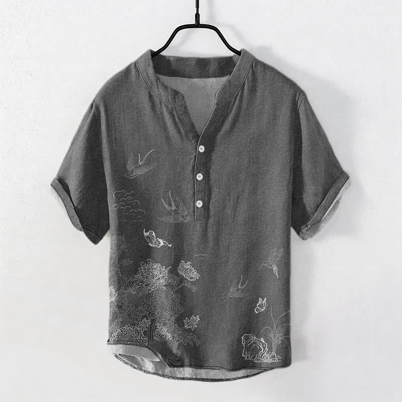 Buddha Stones Swallow Lotus Butterfly Men's Short Sleeve Shirt