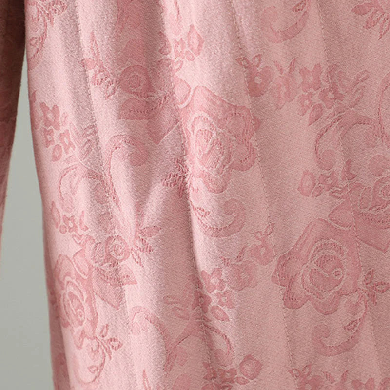 Buddha Stones Jacquard Cotton-padded Women's Wide Leg Thermal Ankle-Length Pants With Pockets