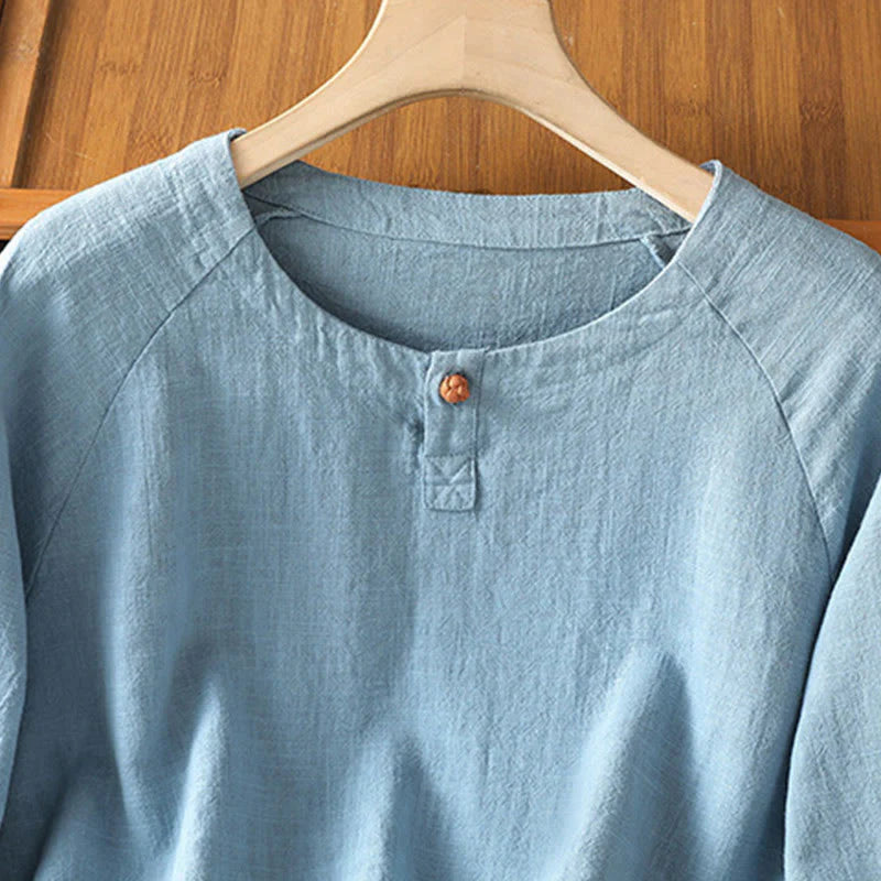 Buddha Stones Casual Plain Long Sleeve Cotton Polyester Women's Shirt