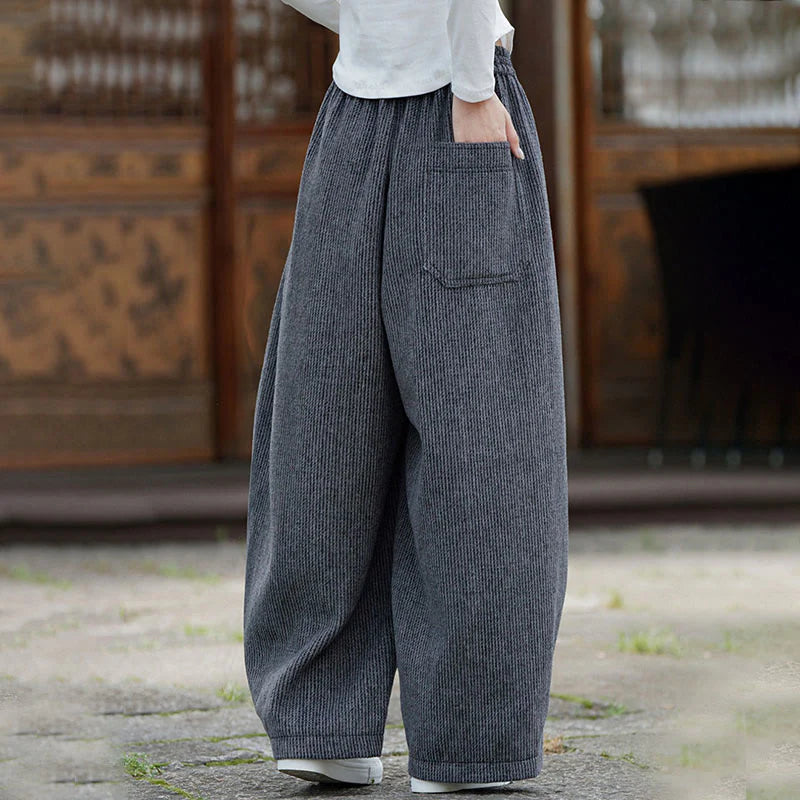 Buddha Stones Winter Men's Pure Color Drawstring Design Cotton High Waist Pants With Pockets