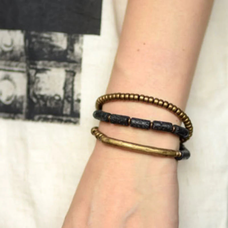 Buddha Stones Vintage Lava Rock Copper Beads Multi-layered Wrap Bracelet