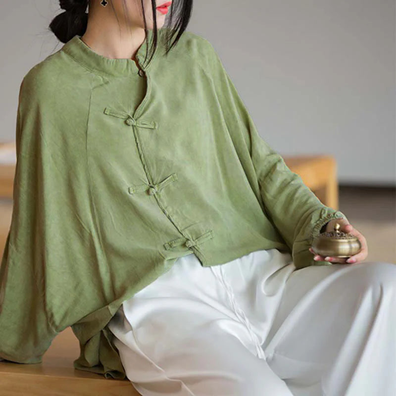 Buddha Stones Frog-Button Long Sleeve Shirt Zen Tai Chi Meditation Top Hanfu Clothing Jacket
