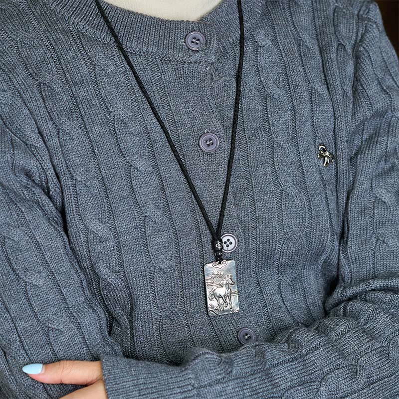 Buddha Stones Year of the Horse Chinese Zodiac Natal Buddha Copper Plated Silver Balance Necklace Pendant