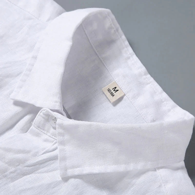 Buddha Stones Summer Casual Pure Color Button Cotton Men's Short Sleeve Shirt WIth Pocket