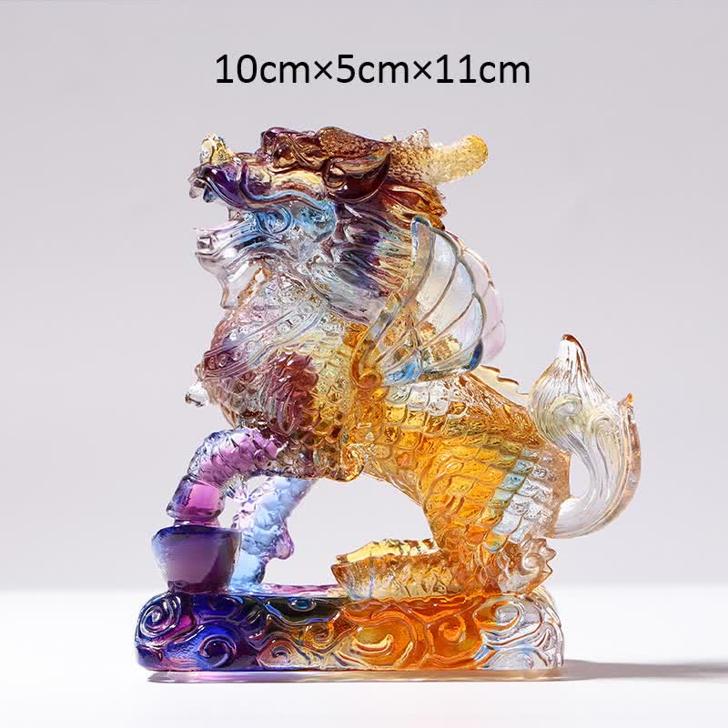 Buddha Stones Feng Shui Kirin Handmade Liuli Crystal Art Piece Fortune Home Office Decoration