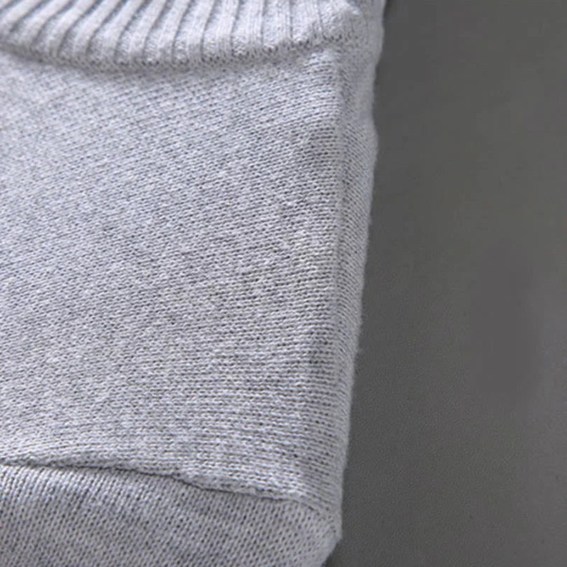 Buddha Stones Ribbed Solid Color Hem Design Men's Mock Neck Long Sleeve Pure Cotton Sweater